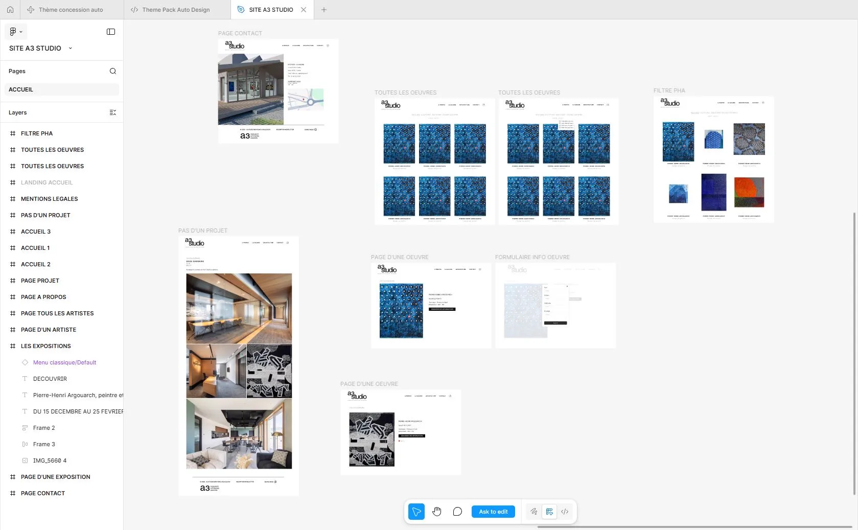 A3 Studio Galerie - Site galerie d'art - A3 Studio Site Figma Oeuvres Projets