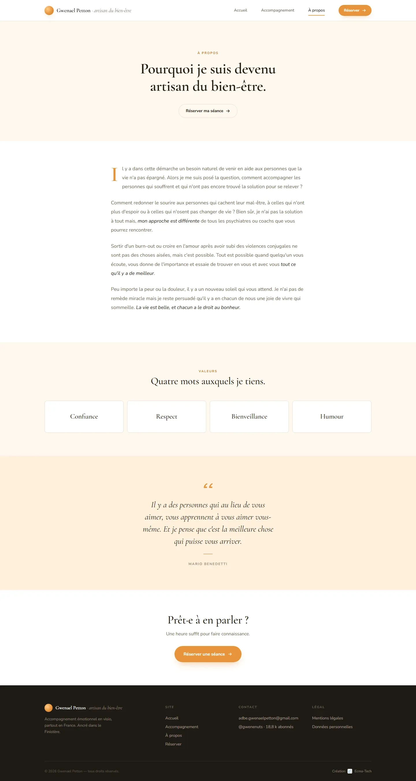 Artisan du bien-être - Site vitrine avec réservation en ligne - Artisan Du Bien Etre Site A Propos