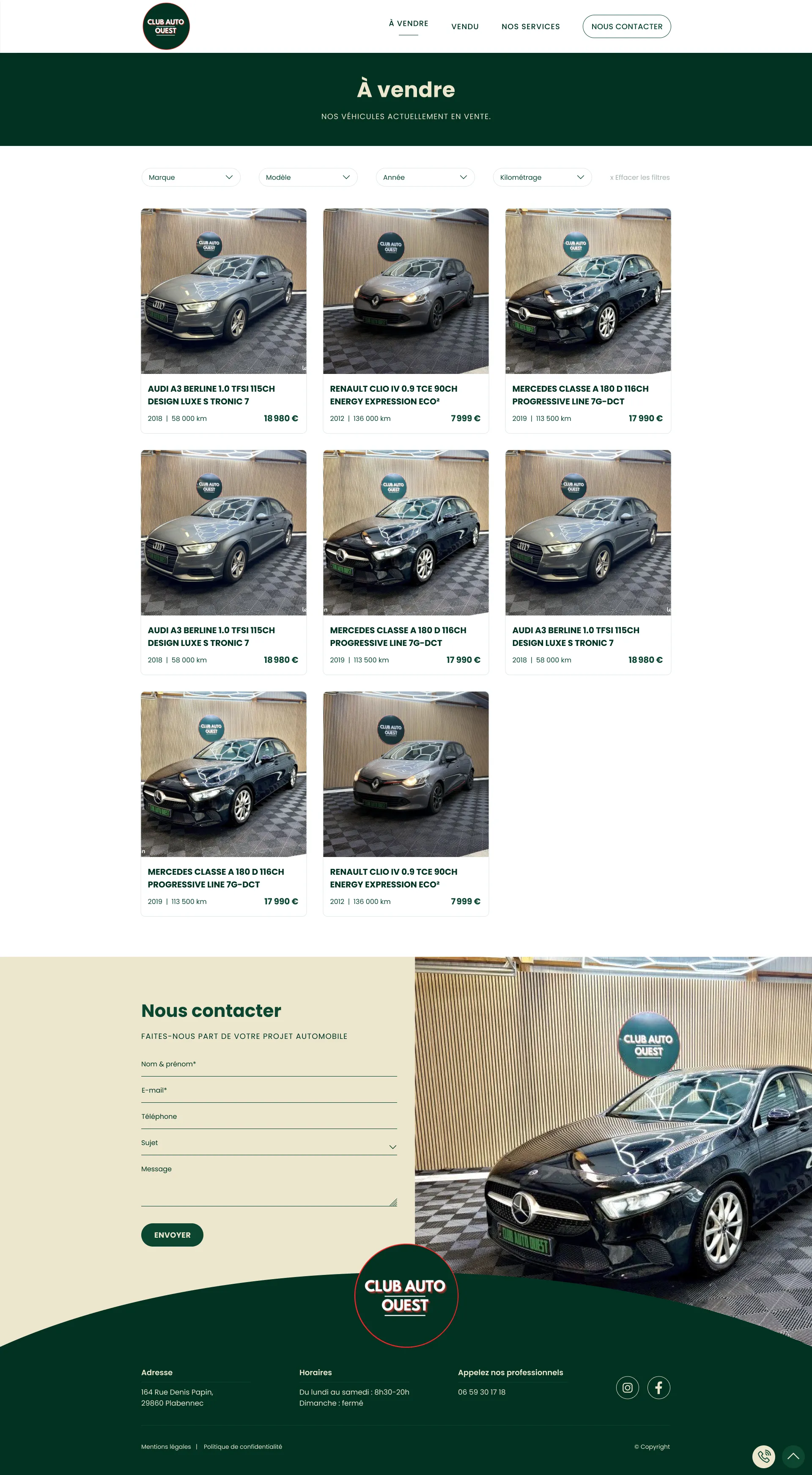Club Auto Ouest - Site vitrine concessionnaire automobile - Club Auto Ouest Site A Vendre