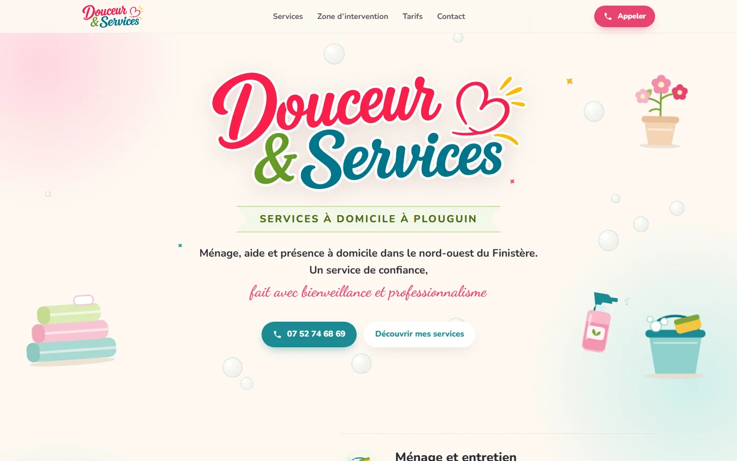 Douceur & Services - Site vitrine pour une activité de services à domicile