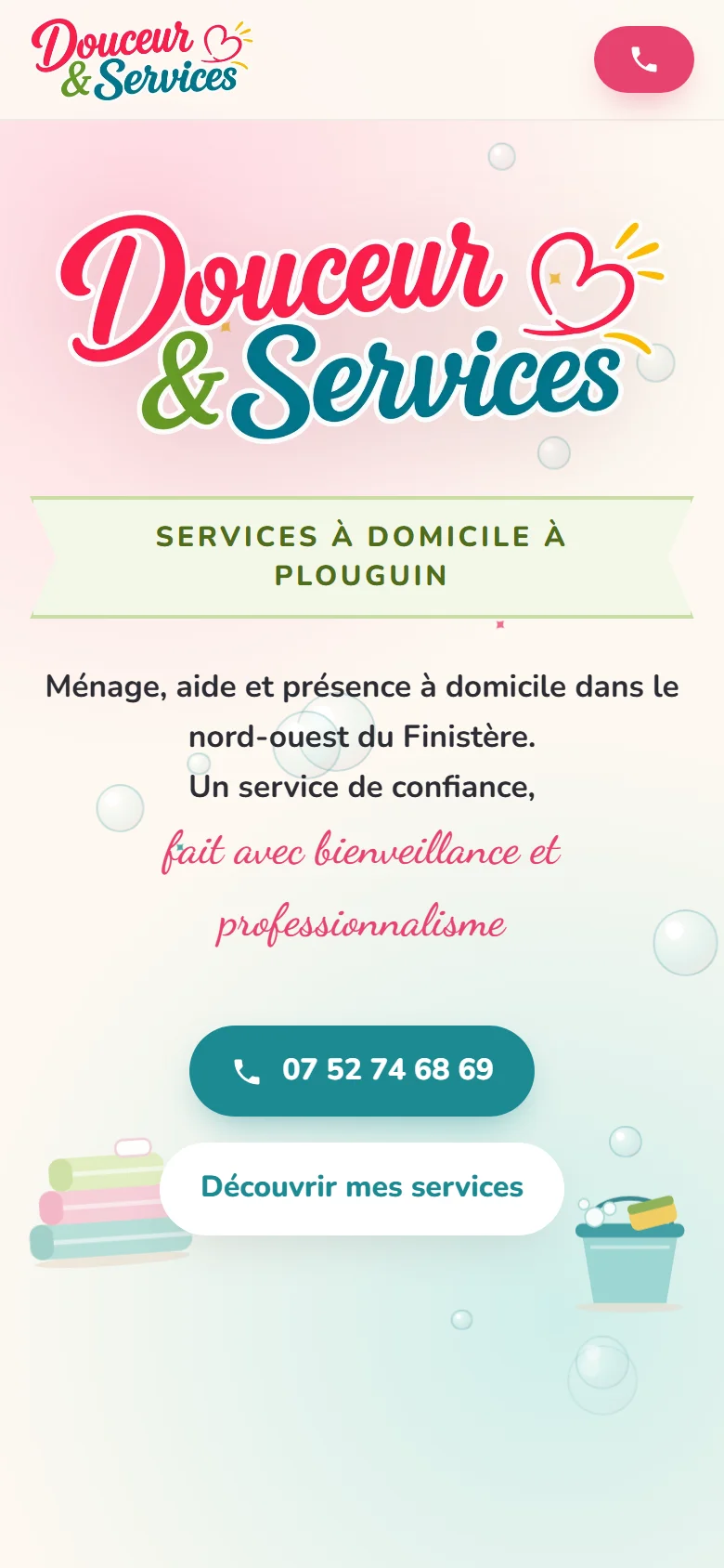 Douceur & Services - Site vitrine pour une activité de services à domicile - Douceur Services Site Mobile