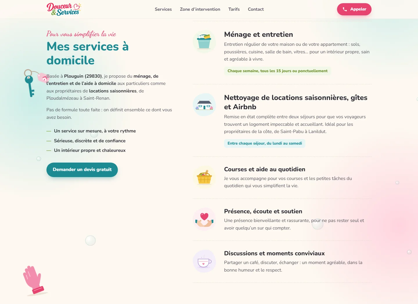 Douceur & Services - Site vitrine pour une activité de services à domicile - Douceur Services Site Services