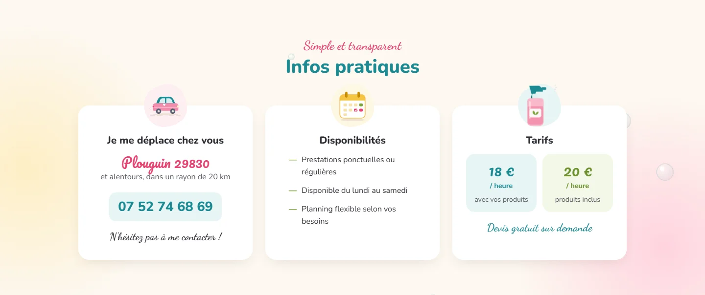 Douceur & Services - Site vitrine pour une activité de services à domicile - Douceur Services Site Tarifs Infos