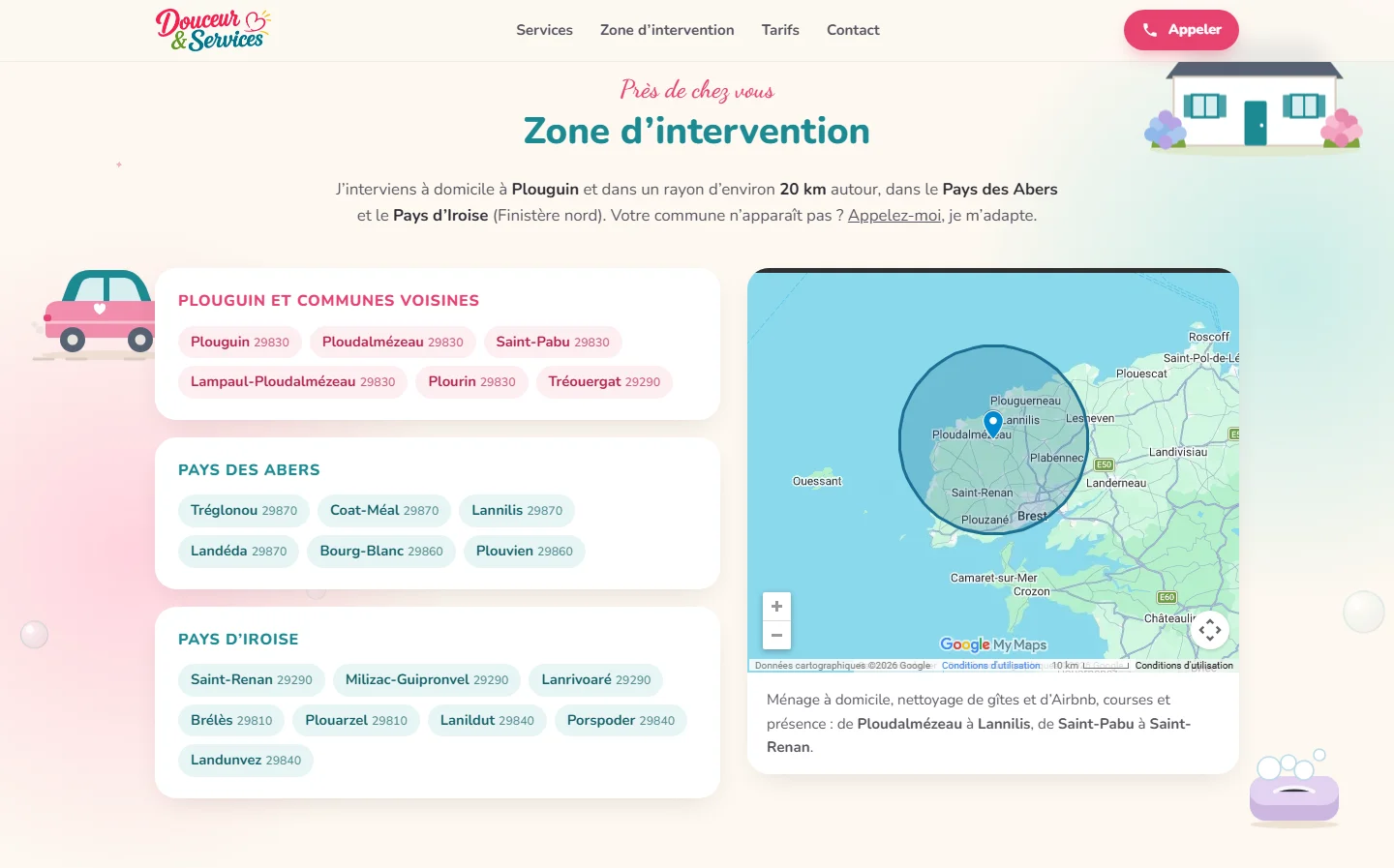 Douceur & Services - Site vitrine pour une activité de services à domicile - Douceur Services Site Zone Intervention
