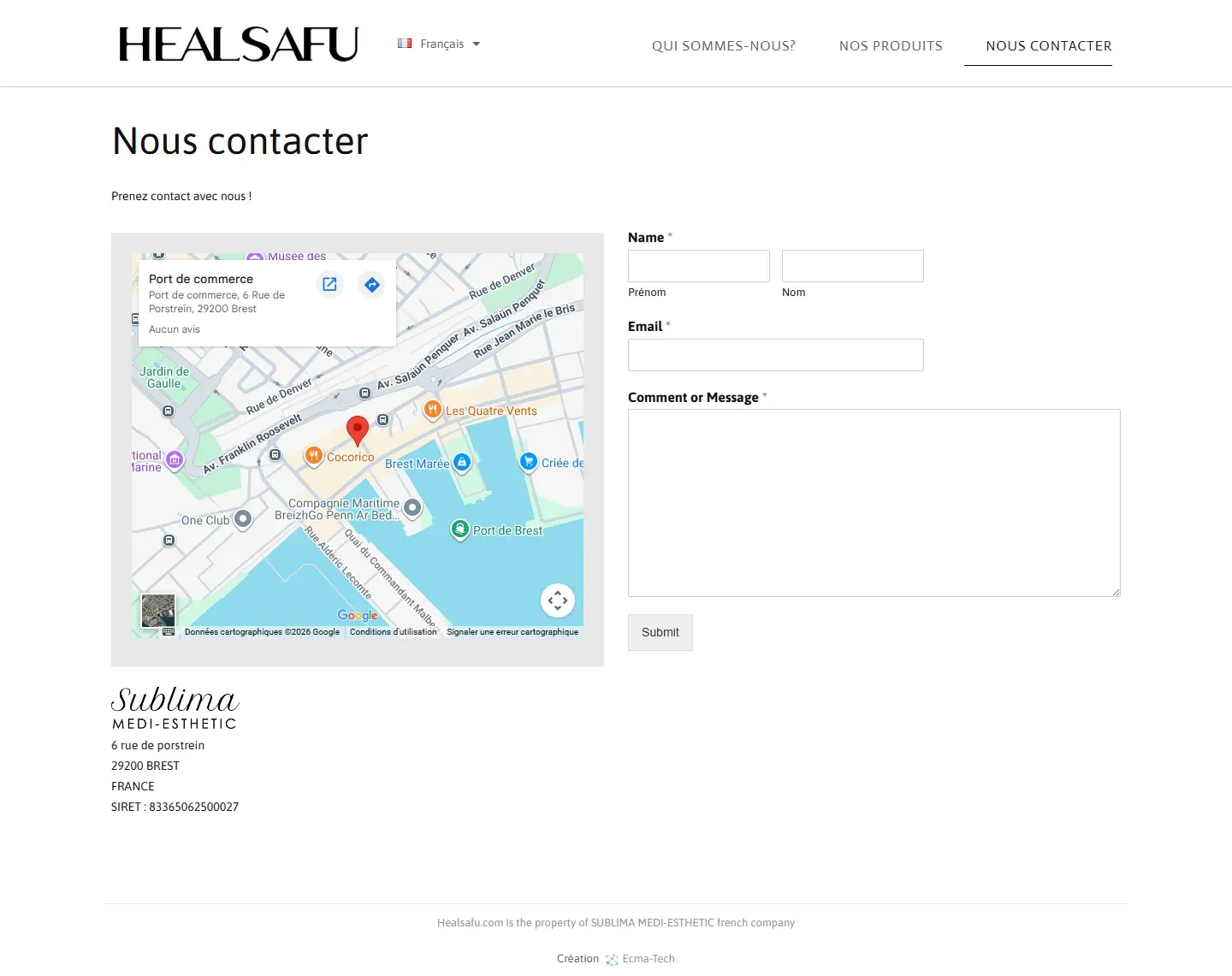 Healsafu - Site vitrine marque cosmétique - Healsafu Site Nous Contacter