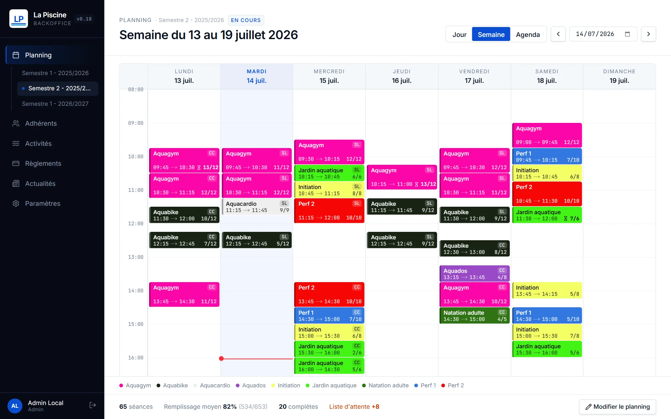 La Piscine de Plouzané - Application de réservation & gestion de club - La Piscine Plouzane Admin Planning