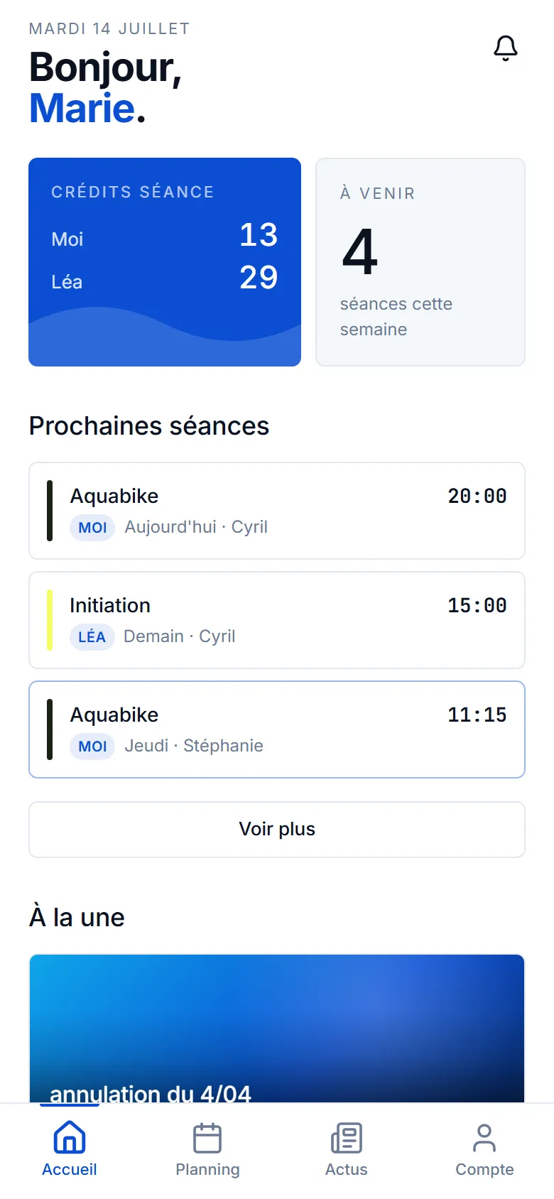 La Piscine de Plouzané - Application de réservation & gestion de club - La Piscine Plouzane App Accueil