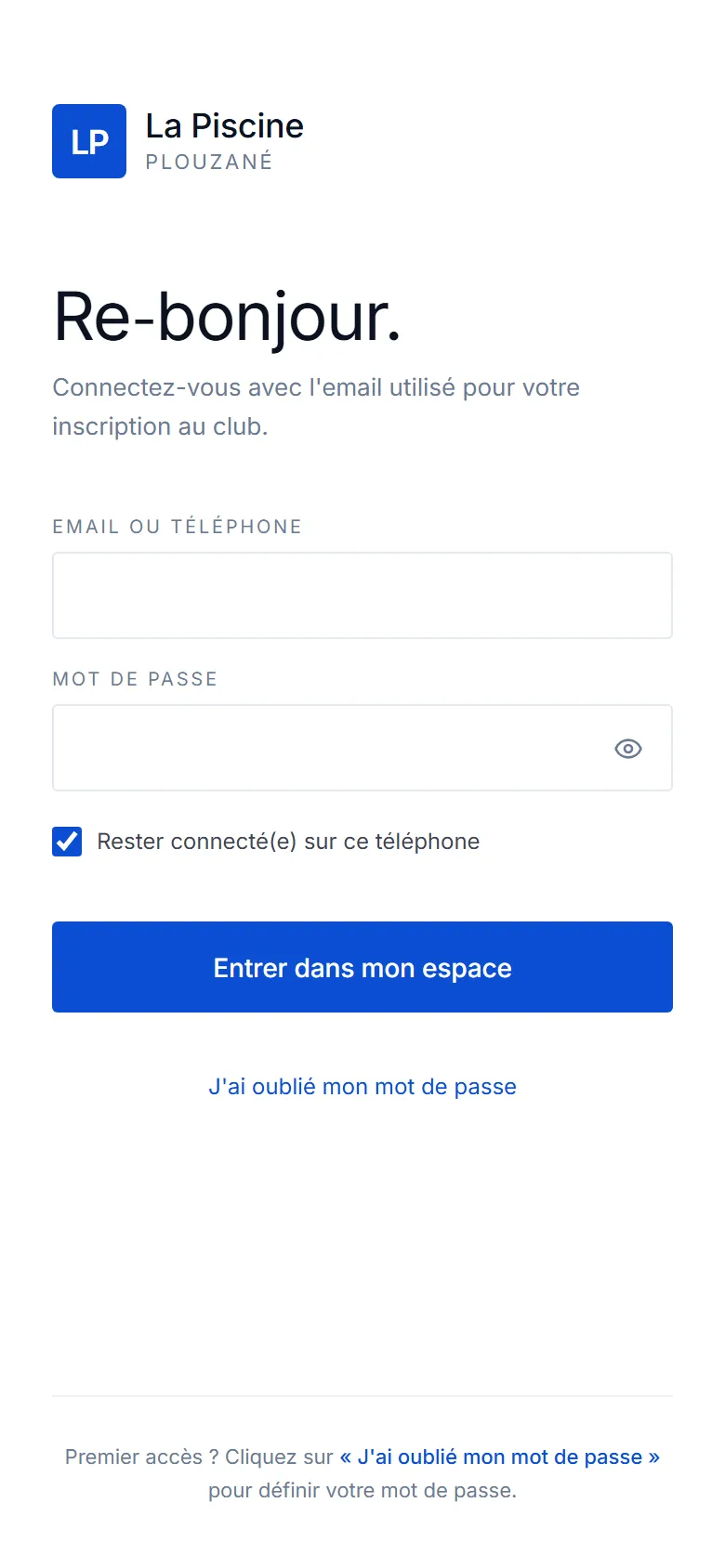 La Piscine de Plouzané - Application de réservation & gestion de club - La Piscine Plouzane App Connexion