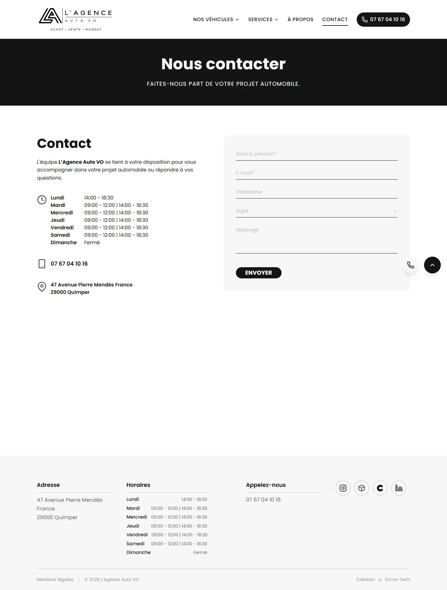 L'Agence Auto VO - Site vitrine concession automobile - Lagence Auto Vo Site Contact