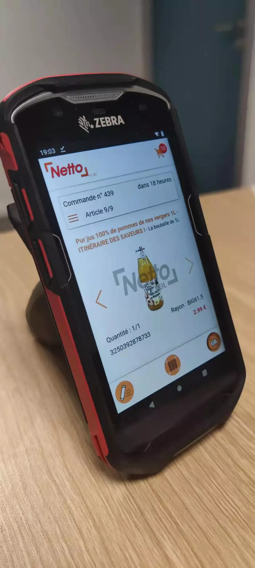 Netto Drive - Application de gestion des commandes - Netto Drive Terminal Zebra Detail Article