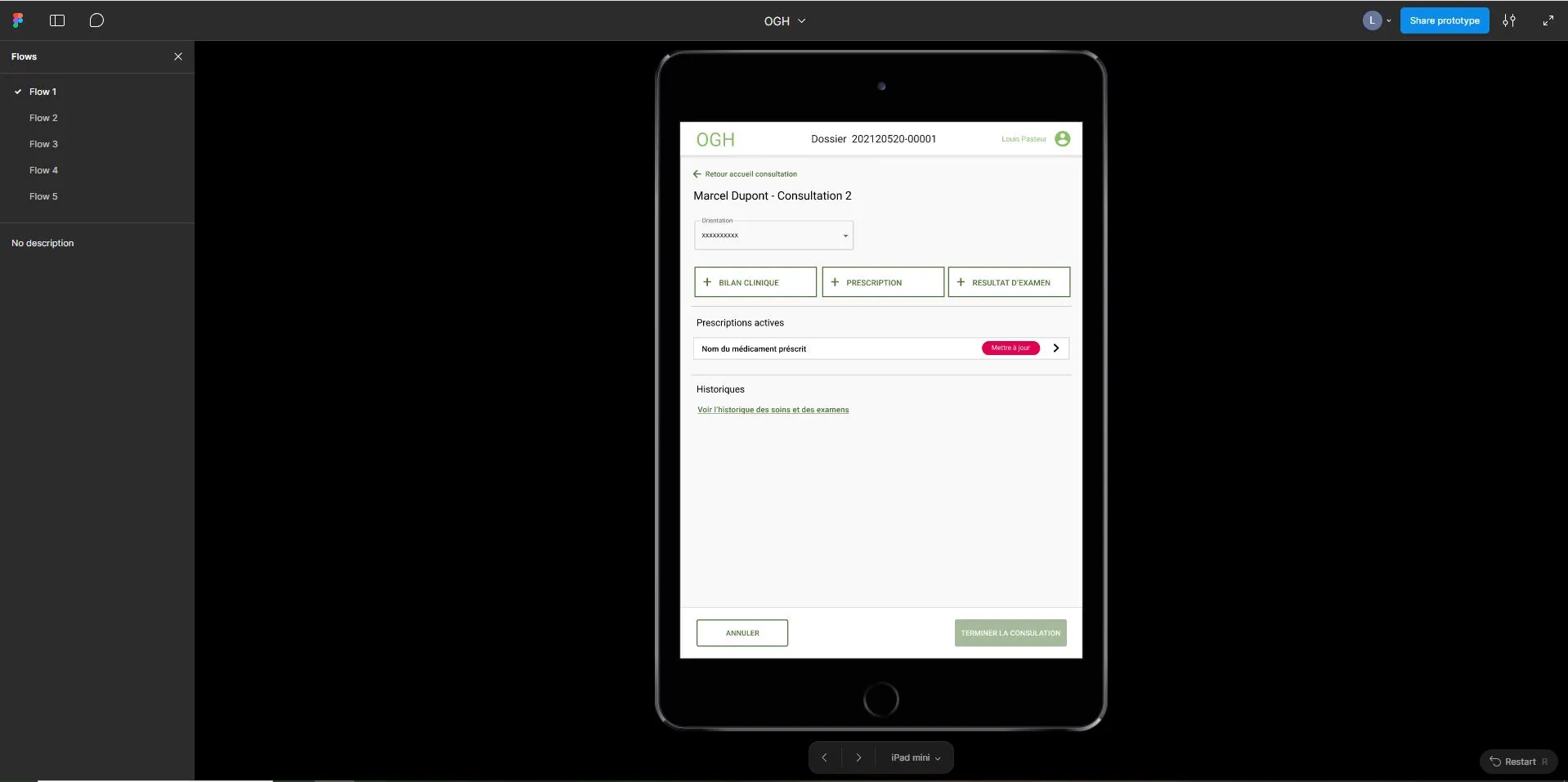 Outil de Gestion Hospitalière - Ogh Prototype Ipad Consultation