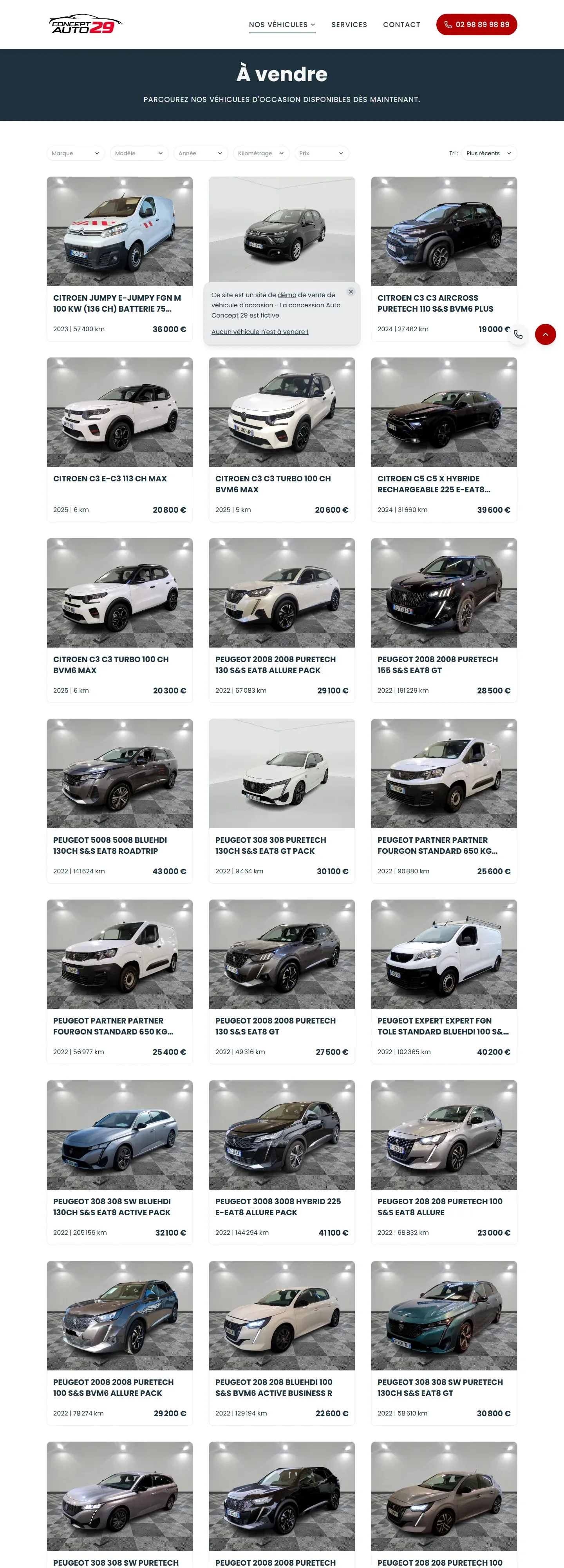 Catalogue véhicules avec filtres de recherche