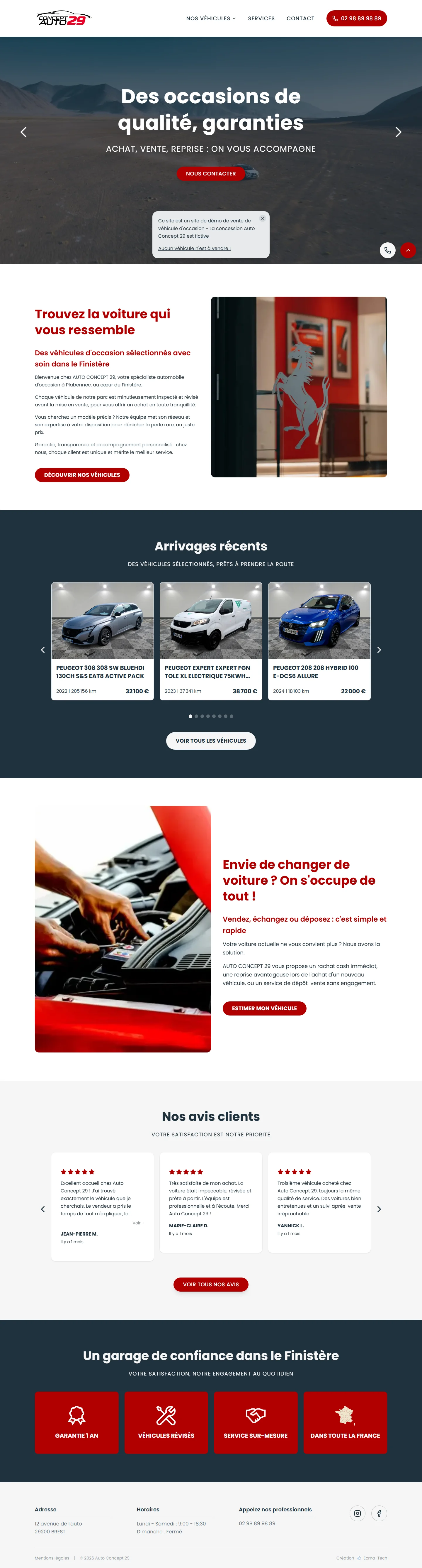 Site web concession automobile - page d'accueil