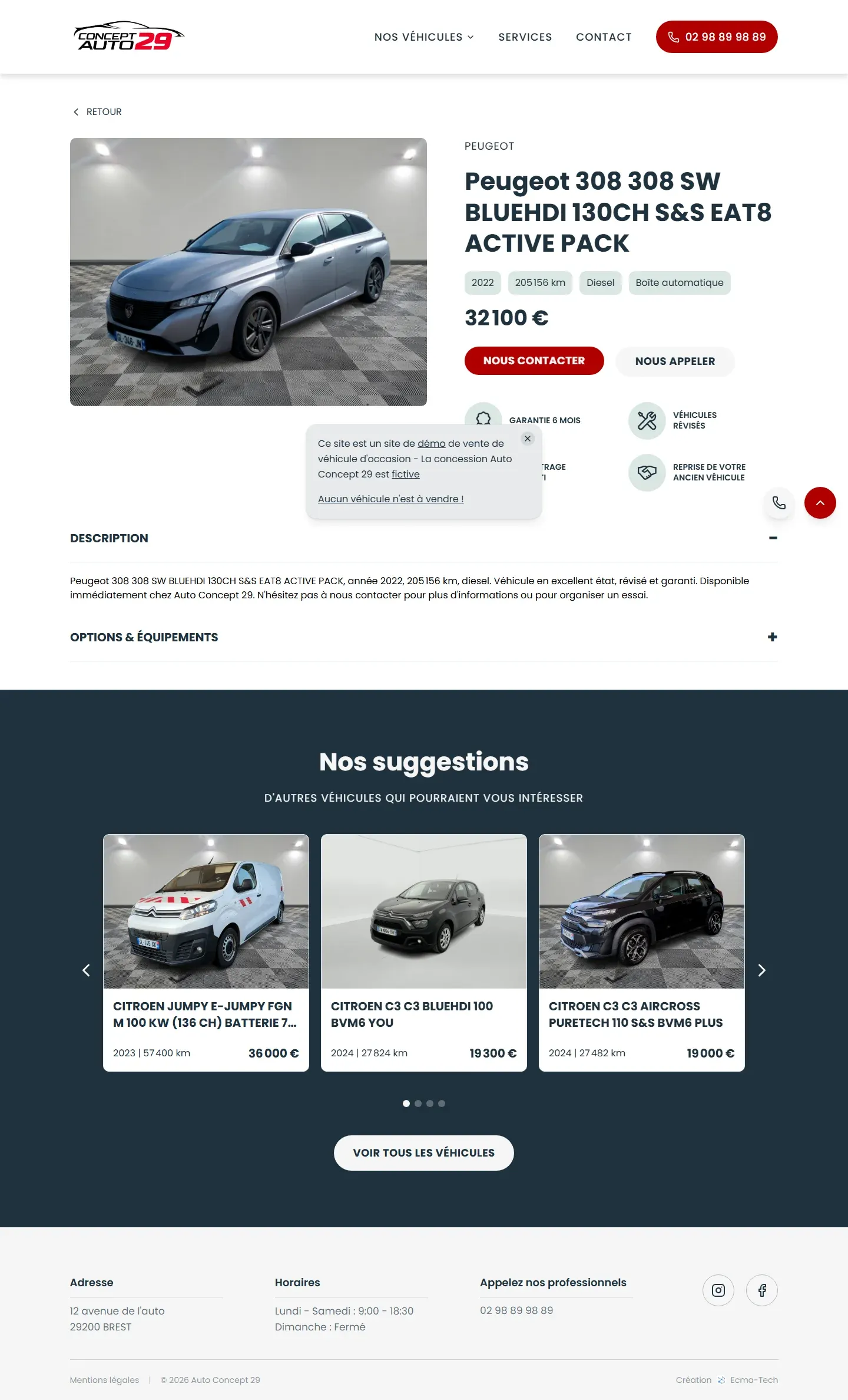 Fiche véhicule détaillée avec galerie photos