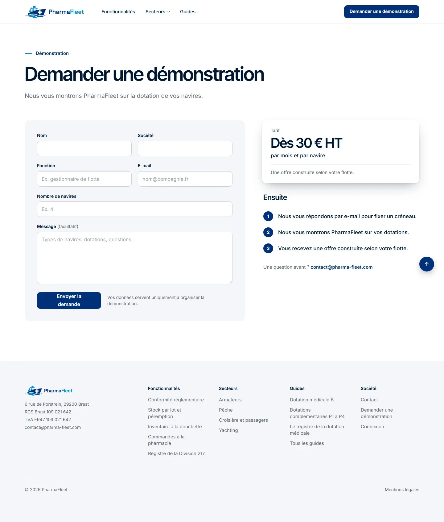 PharmaFleet - Site vitrine du logiciel de dotation médicale des navires - Pharmafleet Site Demonstration