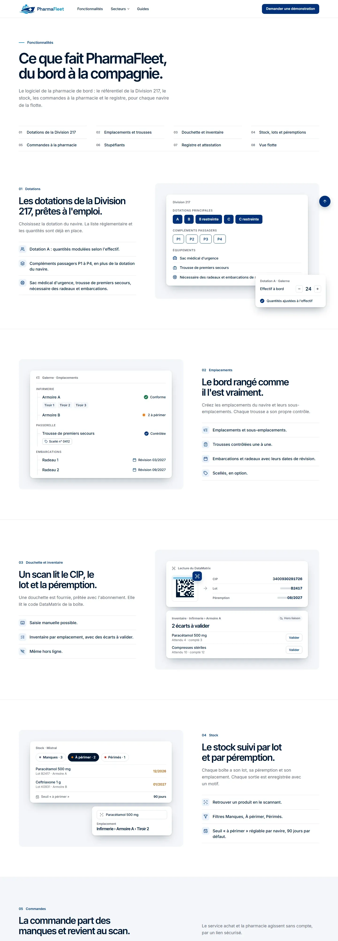 PharmaFleet - Site vitrine du logiciel de dotation médicale des navires - Pharmafleet Site Fonctionnalites