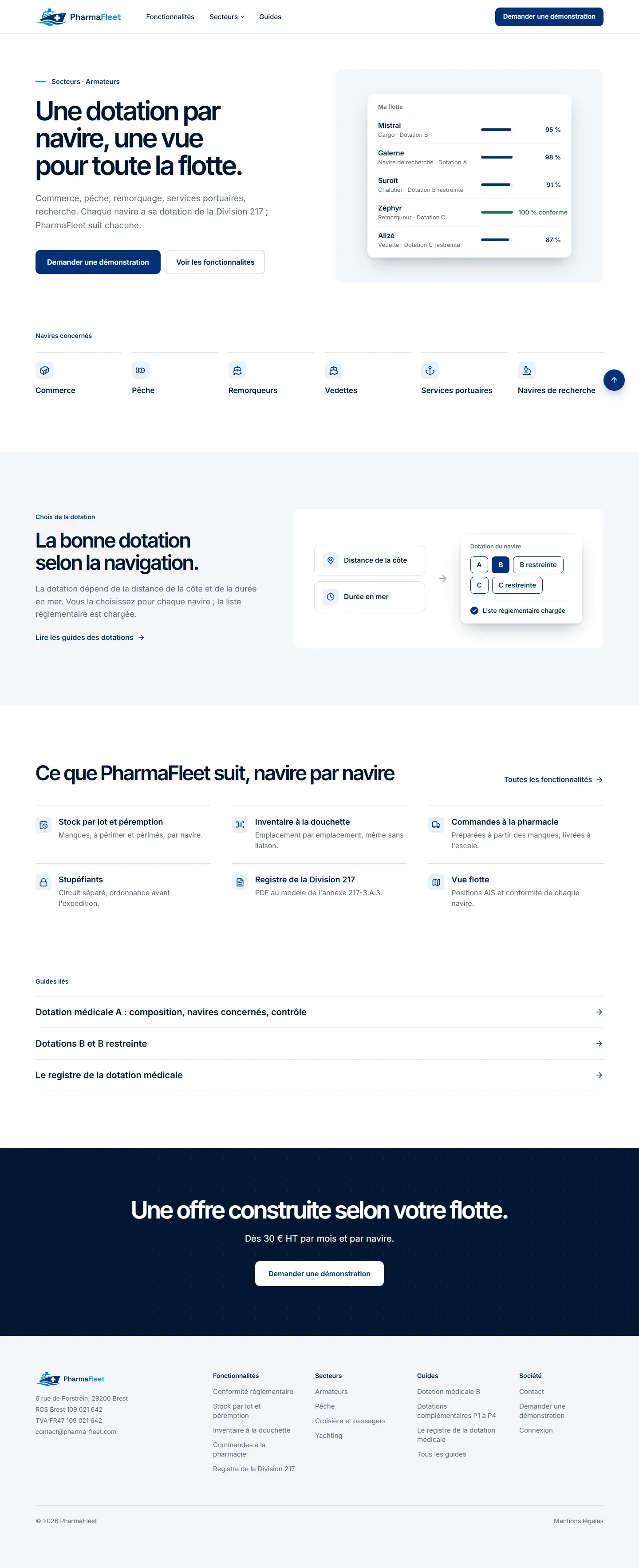 PharmaFleet - Site vitrine du logiciel de dotation médicale des navires - Pharmafleet Site Secteurs Armateurs