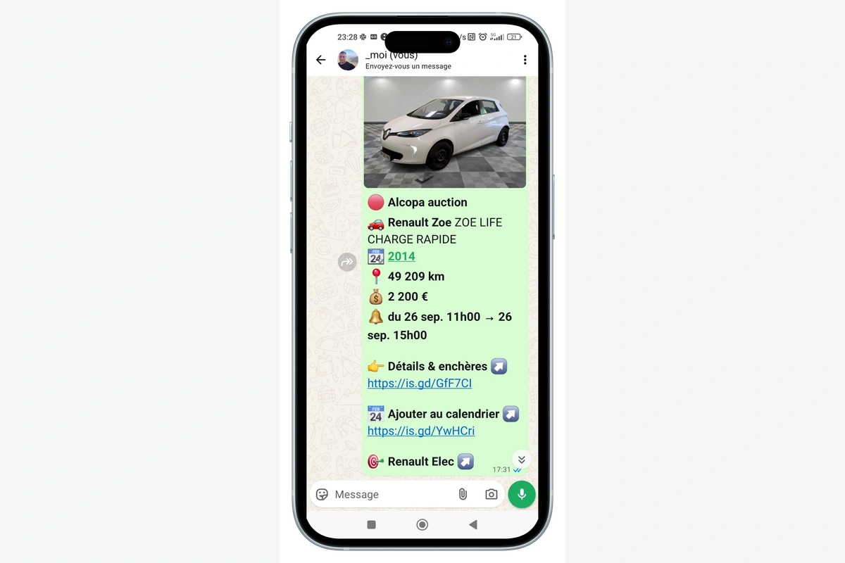 Smart-VO - Agrégateur d'enchères automobiles - Smart Vo Notification Whatsapp