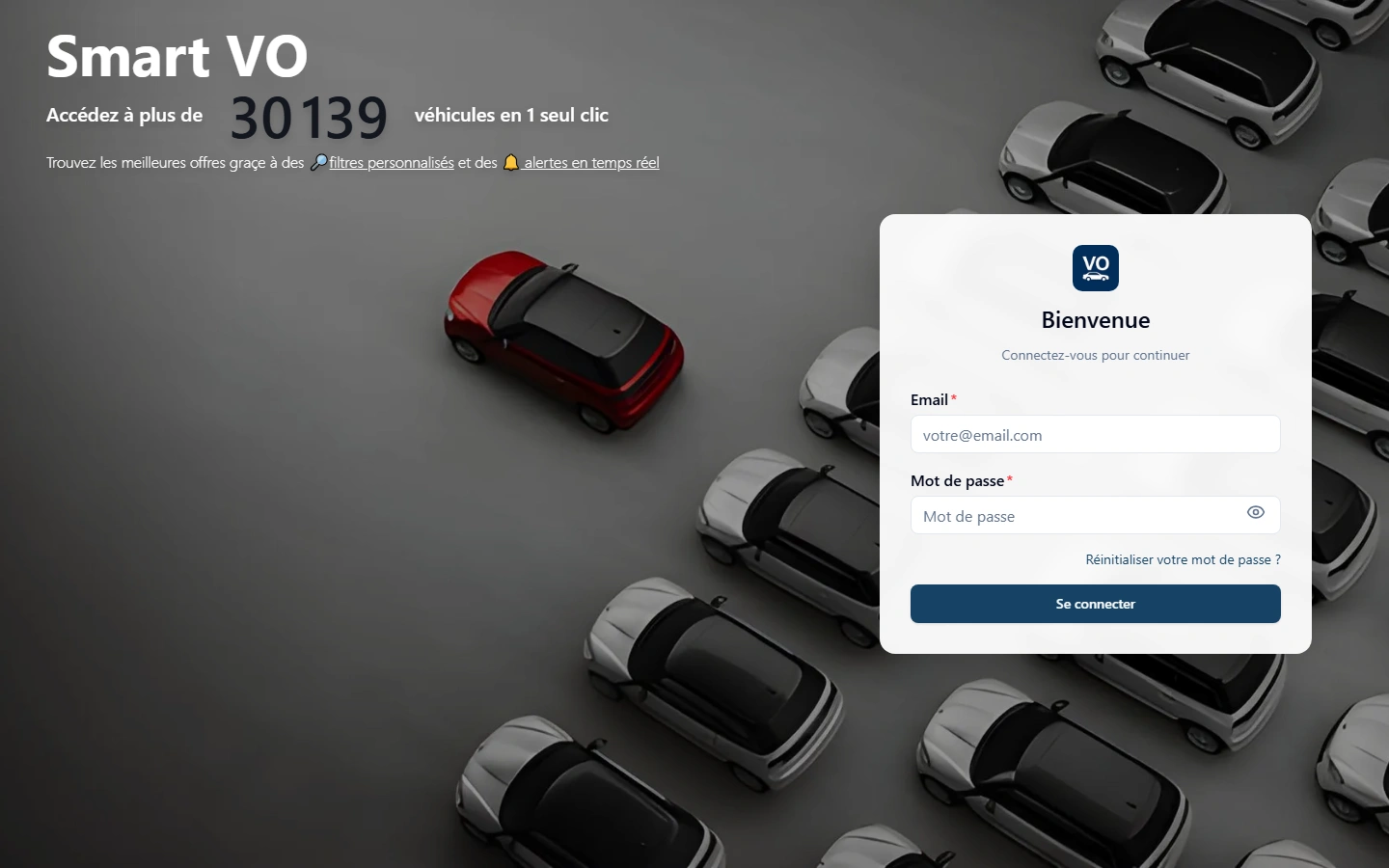 Smart-VO - Agrégateur d'enchères automobiles - Smart Vo Page Connexion