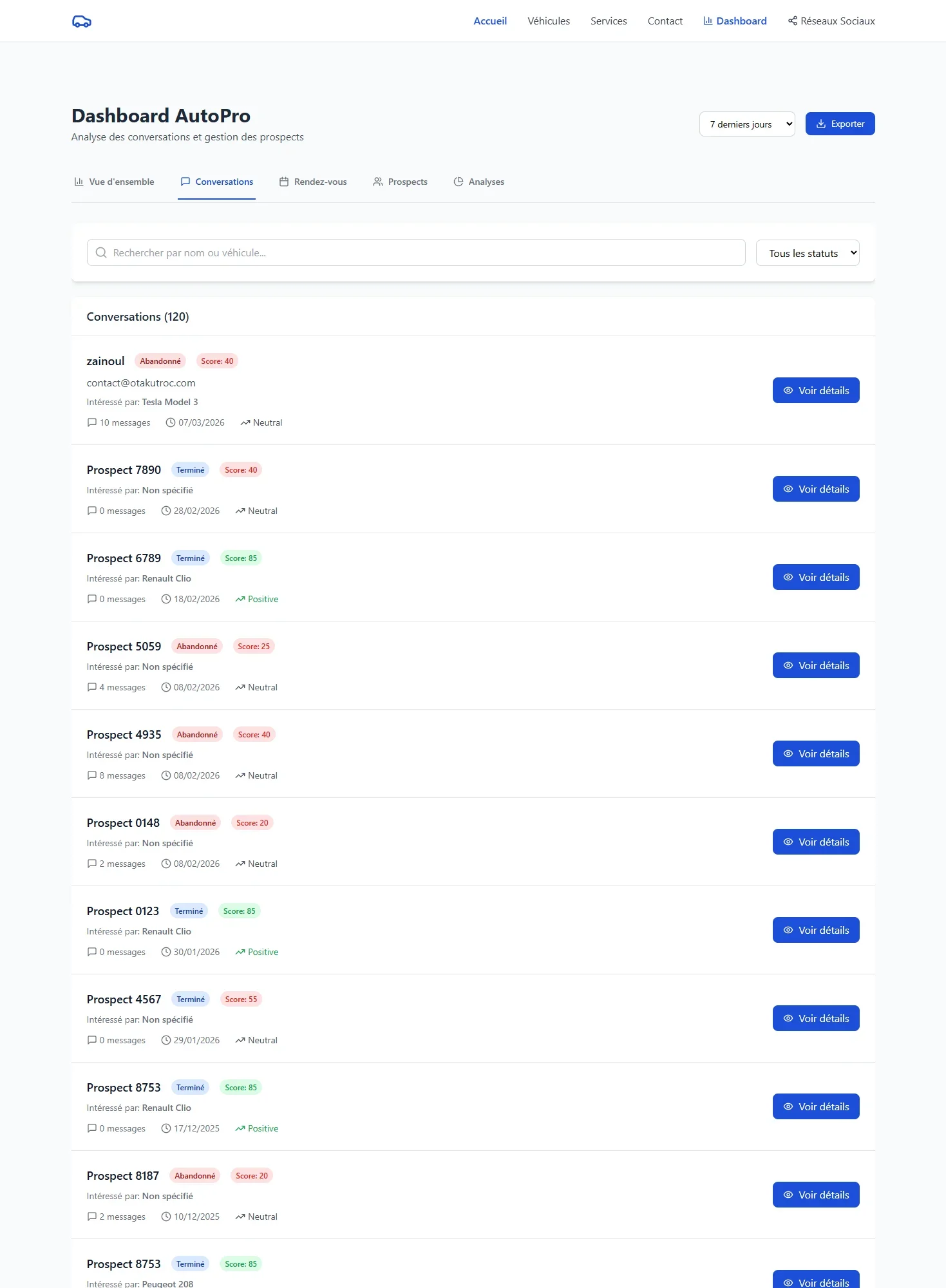 SmartChat - Chatbot IA & Prise de RDV - Smartchat Dashboard Conversations