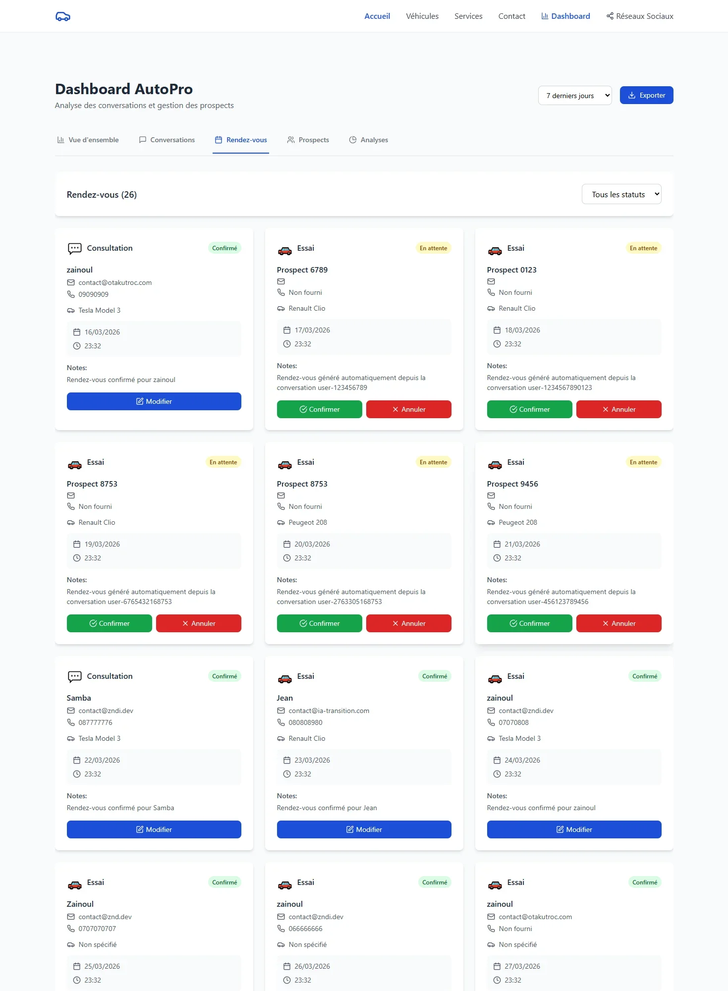 SmartChat - Chatbot IA & Prise de RDV - Smartchat Dashboard Rendez Vous