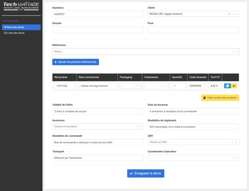 TechErp - ERP de gestion de devis cosmétiques - Techerp 1